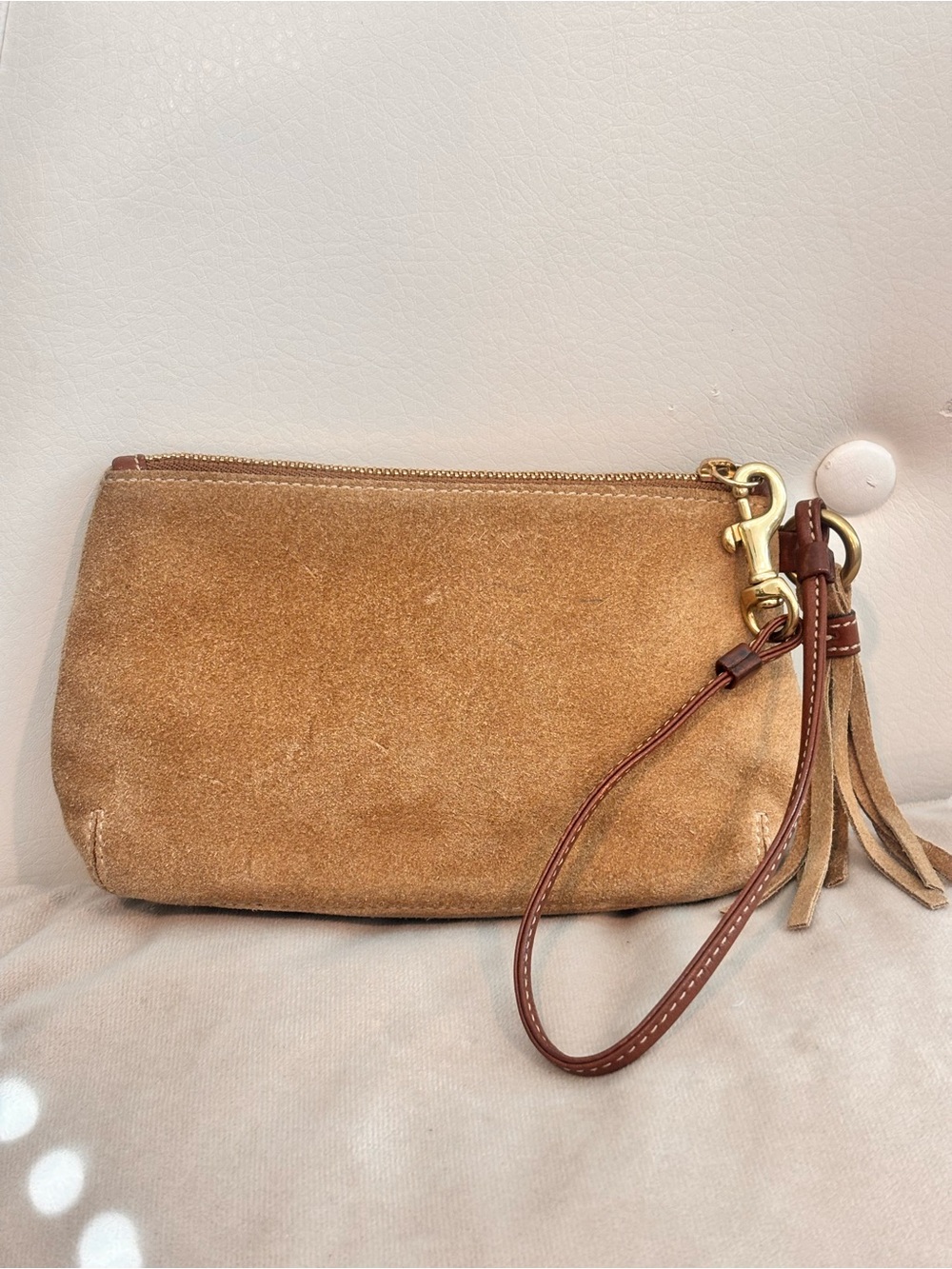 COACH Y2K Leatherware Tan Suede Tassle Wristlet - Picture 7 of 14